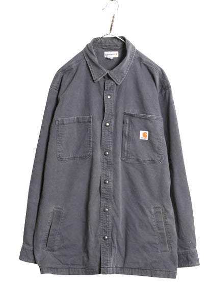 US企画 カーハート コットン キャンバス シャツ ジャケット メンズ XL / 古着 フリース ライナー付き 無地 ワーク ストレッチ 大きいサイズ