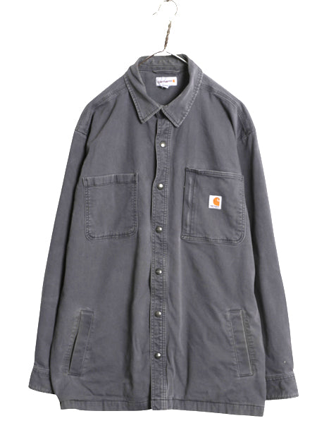 US企画 カーハート コットン キャンバス シャツ ジャケット メンズ XL / 古着 フリース ライナー付き 無地 ワーク ストレッチ 大きいサイズ