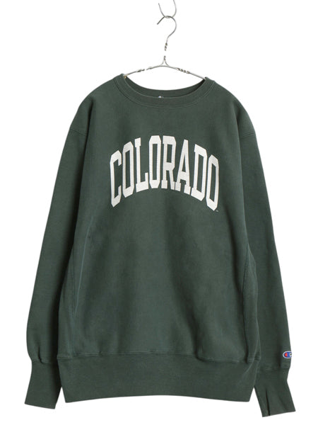 90s USA製 ★ チャンピオン リバースウィーブ カレッジ プリント スウェット メンズ XL オールド トレーナー 裏起毛 大きいサイズ グリーン