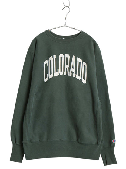 90s USA製 ★ チャンピオン リバースウィーブ カレッジ プリント スウェット メンズ XL オールド トレーナー 裏起毛 大きいサイズ グリーン