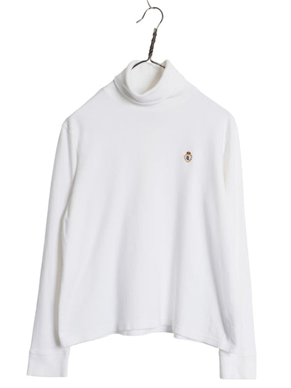90s ローレン ラルフローレン タートルネック 長袖 Tシャツ レディース M 古着 オールド ポロ ロンT スムース ストレッチ コットン 無地 白