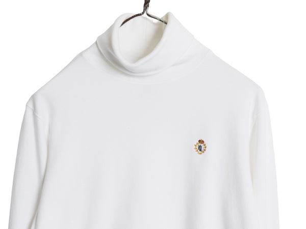 90s ローレン ラルフローレン タートルネック 長袖 Tシャツ レディース M 古着 オールド ポロ ロンT スムース ストレッチ コットン 無地 白
