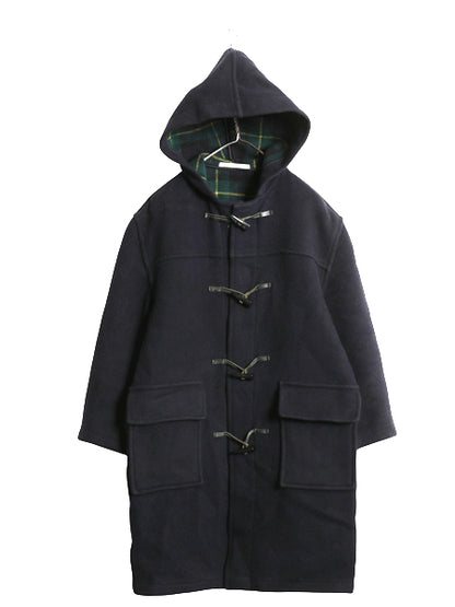 イギリス製 バーバリー ロンドン ダッフル コート レディース XS ハーフコート ロング メルトン ウール ブラックウォッチ チェックライナー