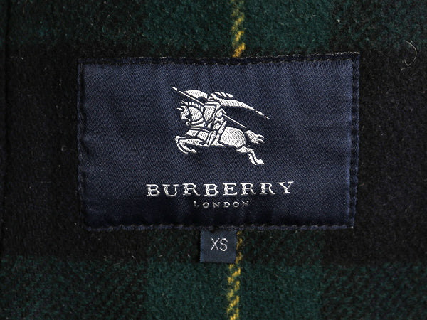 イギリス製 バーバリー ロンドン ダッフル コート レディース XS ハーフコート ロング メルトン ウール ブラックウォッチ チェックライナー