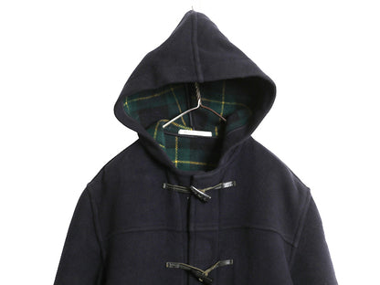 イギリス製 バーバリー ロンドン ダッフル コート レディース XS ハーフコート ロング メルトン ウール ブラックウォッチ チェックライナー