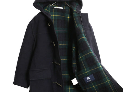 イギリス製 バーバリー ロンドン ダッフル コート レディース XS ハーフコート ロング メルトン ウール ブラックウォッチ チェックライナー