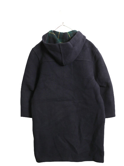 イギリス製 バーバリー ロンドン ダッフル コート レディース XS ハーフコート ロング メルトン ウール ブラックウォッチ チェックライナー