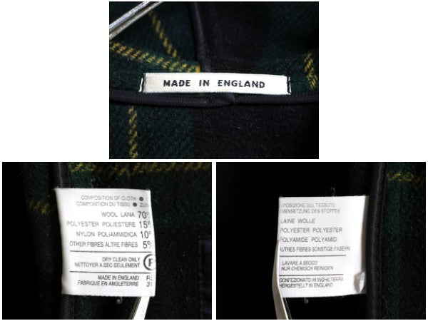 イギリス製 バーバリー ロンドン ダッフル コート レディース XS ハーフコート ロング メルトン ウール ブラックウォッチ チェックライナー