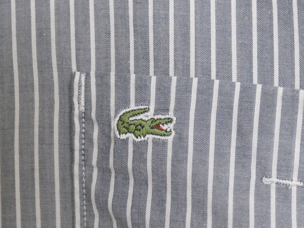 フランス 企画 ラコステ ストライプ 長袖 シャツ XL 程/ 薄手 コットン ポケット付き ワンポイント ワニ 刺繍 細身 ツートン 大きいサイズ