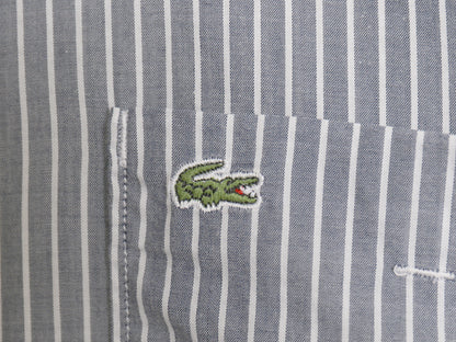 フランス 企画 ラコステ ストライプ 長袖 シャツ XL 程/ 薄手 コットン ポケット付き ワンポイント ワニ 刺繍 細身 ツートン 大きいサイズ