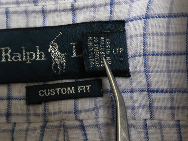 00s ラルフローレン チェック 長袖 ボタンダウン シャツ メンズ XL オールド ポロ 100% リネン 高級 長袖シャツ ワンポイント 大きいサイズ