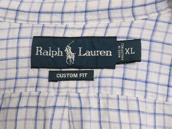 00s ラルフローレン チェック 長袖 ボタンダウン シャツ メンズ XL オールド ポロ 100% リネン 高級 長袖シャツ ワンポイント 大きいサイズ
