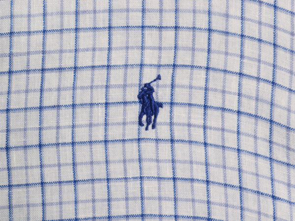 00s ラルフローレン チェック 長袖 ボタンダウン シャツ メンズ XL オールド ポロ 100% リネン 高級 長袖シャツ ワンポイント 大きいサイズ