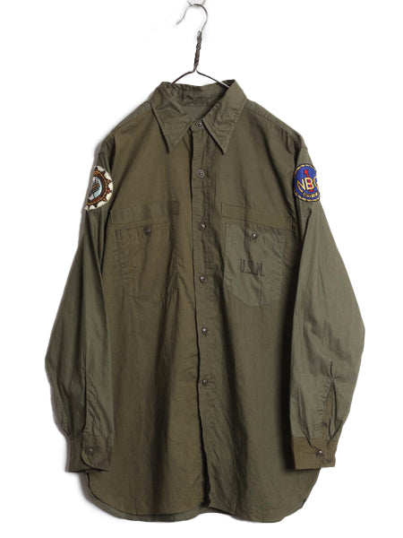 デッドストック 40s ★ 米軍実物 USN ネイビー N-3 ユーティリティ シャツ メンズ M ヴィンテージ コットン ポプリン ステンシル マチ付き