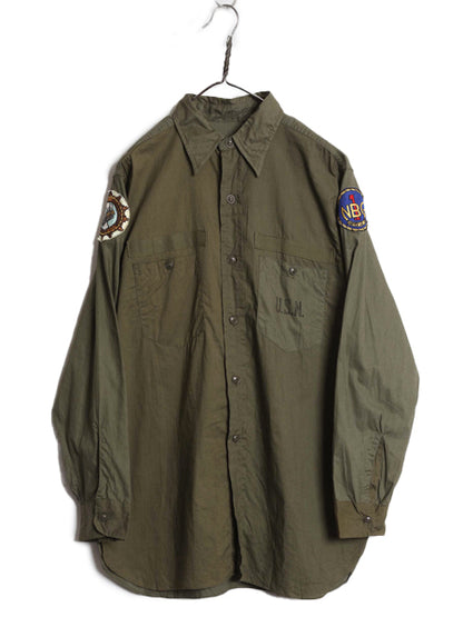 デッドストック 40s ★ 米軍実物 USN ネイビー N-3 ユーティリティ シャツ メンズ M ヴィンテージ コットン ポプリン ステンシル マチ付き
