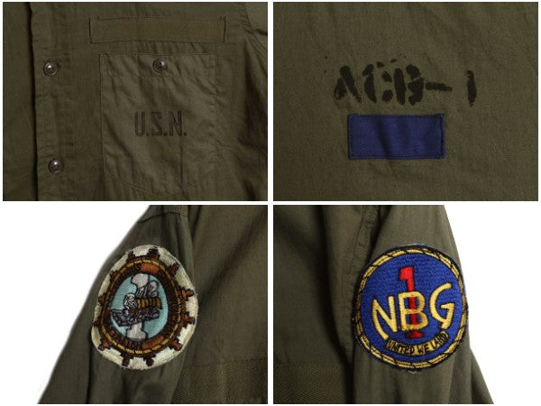 デッドストック 40s ★ 米軍実物 USN ネイビー N-3 ユーティリティ シャツ メンズ M ヴィンテージ コットン ポプリン ステンシル マチ付き