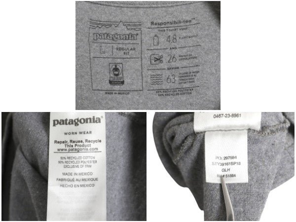 パタゴニア 両面 プリント 長袖 Tシャツ メンズ L 18年製 アウトドア ロンT ロングスリーブ P6 バックプリント ボックスロゴ カットソー 灰