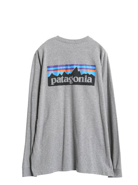 パタゴニア 両面 プリント 長袖 Tシャツ メンズ L 18年製 アウトドア ロンT ロングスリーブ P6 バックプリント ボックスロゴ カットソー 灰