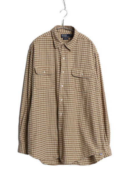 90s ポロ ラルフローレン 長袖 フランネル シャツ メンズ XL 古着 オールド チェック ライトウェイト ネルシャツ 長袖シャツ 大きいサイズ