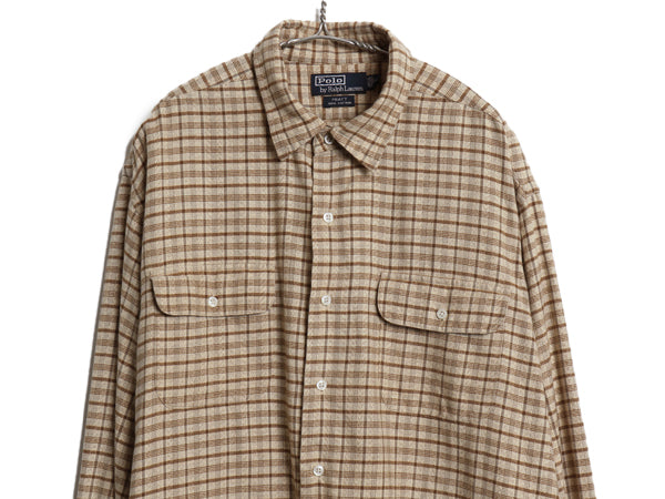 90s ポロ ラルフローレン 長袖 フランネル シャツ メンズ XL 古着 オールド チェック ライトウェイト ネルシャツ 長袖シャツ 大きいサイズ
