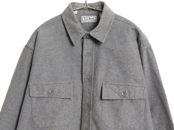 90s USA製 エルエルビーン シャモア クロス 長袖 シャツ メンズ L 古着 オールド ネルシャツ ヘビーウェイト コットン フランネル 無地 灰