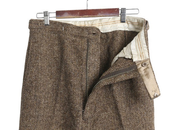 50s ツイード ウール スラックス パンツ 実寸 32 30 / ヴィンテージ ヘリンボーン ノータック ヘビーウェイト スリム テーパード LIGHTNING