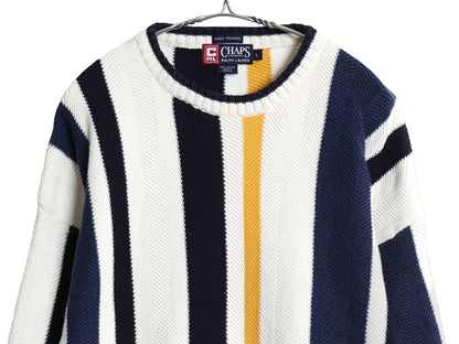 90s チャップス ラルフローレン ストライプ コットン ニット セーター メンズ L / オールド ポロ ヘリンボーン クルーネック マルチカラー