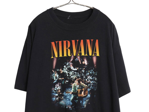 ニルバーナ ライブ フォト イラスト プリント Tシャツ メンズ XL 程/ 2008 オフィシャル カートコバーン バンド ロック ヘビーウェイト 黒