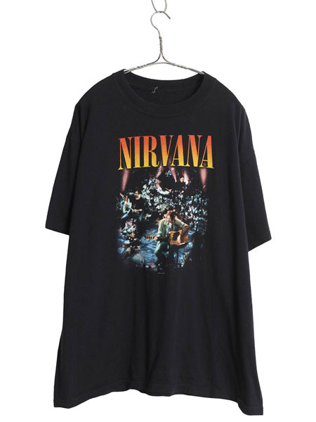 ニルバーナ ライブ フォト イラスト プリント Tシャツ メンズ XL 程/ 2008 オフィシャル カートコバーン バンド ロック ヘビーウェイト 黒