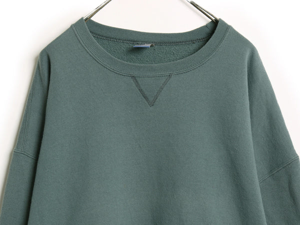 00s ラッセル 無地 スウェット メンズ レディース XXL 古着 オールド トレーナー 前V 裏起毛 ワンポイント ブランク 大きいサイズ グリーン