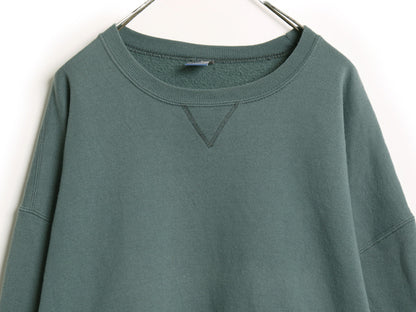 00s ラッセル 無地 スウェット メンズ レディース XXL 古着 オールド トレーナー 前V 裏起毛 ワンポイント ブランク 大きいサイズ グリーン