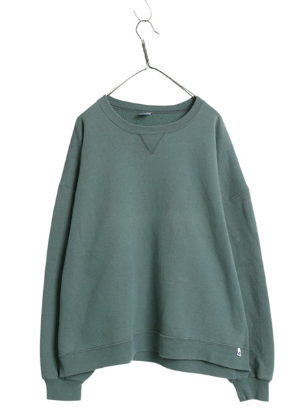 00s ラッセル 無地 スウェット メンズ レディース XXL 古着 オールド トレーナー 前V 裏起毛 ワンポイント ブランク 大きいサイズ グリーン