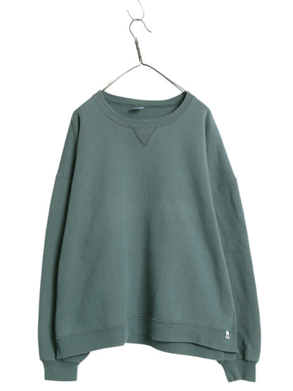00s ラッセル 無地 スウェット メンズ レディース XXL 古着 オールド トレーナー 前V 裏起毛 ワンポイント ブランク 大きいサイズ グリーン