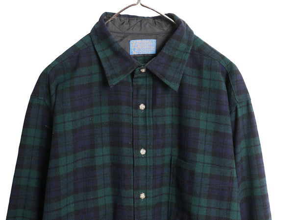 70s USA製 ペンドルトン 長袖 ウール シャツ メンズ L / ヴィンテージ ブラックウォッチ チェック ポケット付き カジュアル マルチカラー