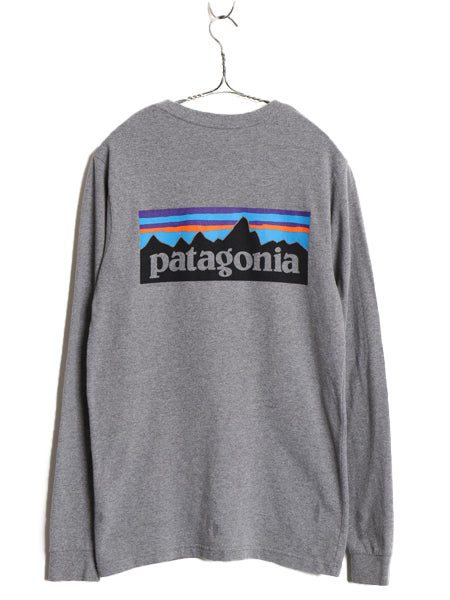 パタゴニア 両面 プリント 長袖 Tシャツ メンズ S 18年製 アウトドア ロンT ロングスリーブ P6 バックプリント ボックスロゴ カットソー 灰