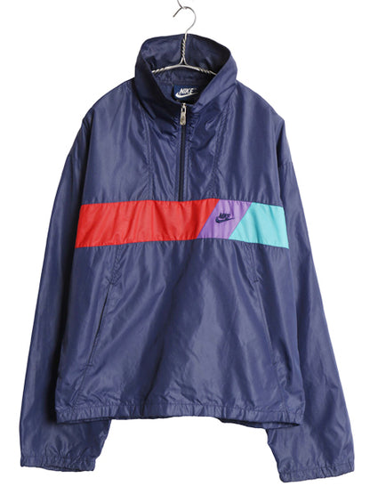 80s ナイキ ハーフジップ ナイロン ジャケット メンズ レディース L / ヴィンテージ 紺タグ プルオーバー ブルゾン スウッシュ ハイネック