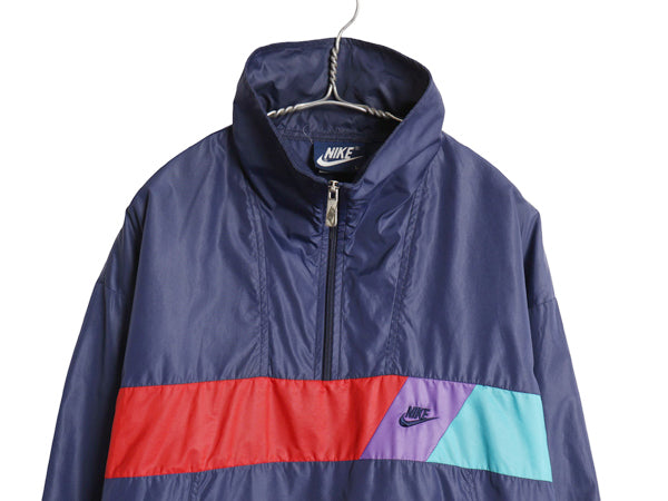 80s ナイキ ハーフジップ ナイロン ジャケット メンズ レディース L / ヴィンテージ 紺タグ プルオーバー ブルゾン スウッシュ ハイネック