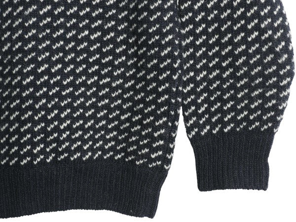 ノルウェー製 エルエルビーン バーズアイ ニット セーター レディース M アウトドア ウール ノルディック 総柄 長袖ニット ツートン 紺 白
