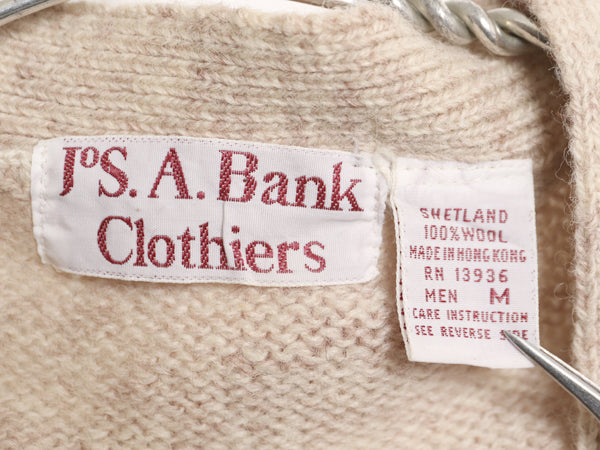 80s Jos.A.Bank ケーブル ニット ベスト メンズ M / ヴィンテージ シェットランド ウール セーター 前開き 重ね着 ポケット付き シンプル