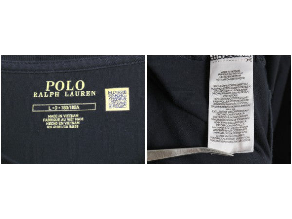 ミドルポニー ポロ ラルフローレン 長袖 Tシャツ メンズ L ロンT ロングスリーブ 袖プリント ワンポイント カットソー シングルステッチ 紺