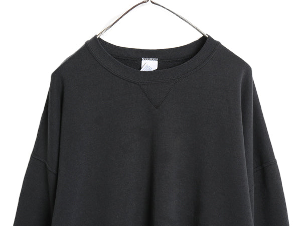 00s ラッセル 無地 スウェット メンズ レディース XXL / オールド トレーナー 前V 裏起毛 ワンポイント ブランク 大きいサイズ シンプル 黒