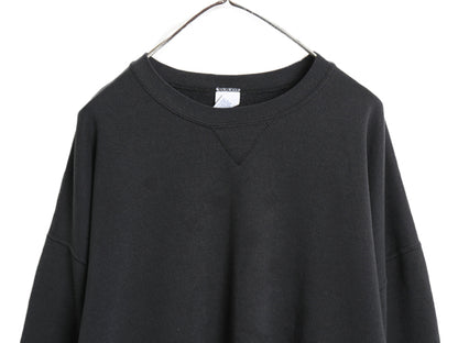00s ラッセル 無地 スウェット メンズ レディース XXL / オールド トレーナー 前V 裏起毛 ワンポイント ブランク 大きいサイズ シンプル 黒
