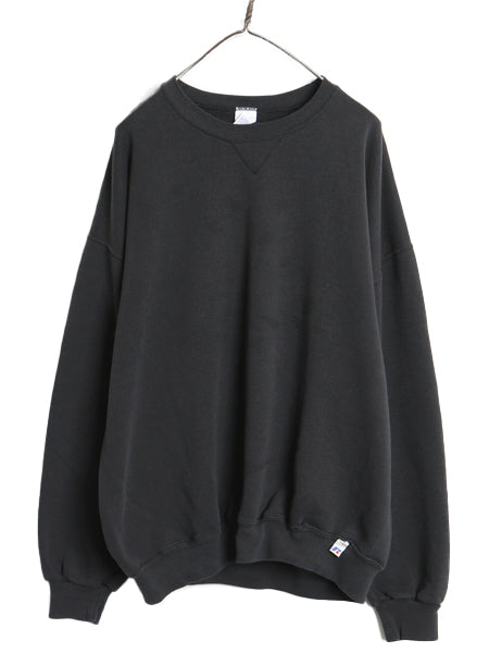 00s ラッセル 無地 スウェット メンズ レディース XXL / オールド トレーナー 前V 裏起毛 ワンポイント ブランク 大きいサイズ シンプル 黒