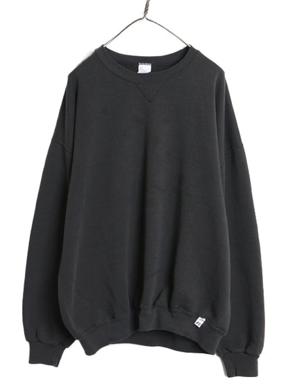 00s ラッセル 無地 スウェット メンズ レディース XXL / オールド トレーナー 前V 裏起毛 ワンポイント ブランク 大きいサイズ シンプル 黒