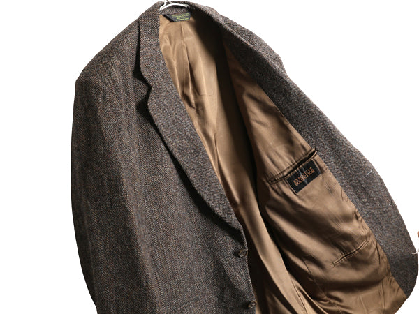 80s USA製 ハリスツイード テーラード ジャケット メンズ XL 程 ヴィンテージ ブレザー ツイード ウール トラッド ヘリンボーン ストライプ