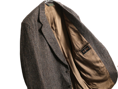 80s USA製 ハリスツイード テーラード ジャケット メンズ XL 程 ヴィンテージ ブレザー ツイード ウール トラッド ヘリンボーン ストライプ