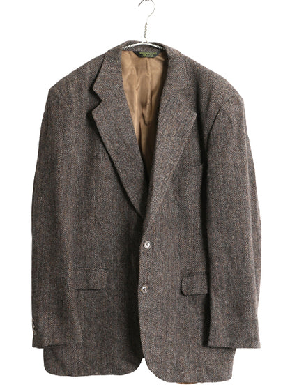 80s USA製 ハリスツイード テーラード ジャケット メンズ XL 程 ヴィンテージ ブレザー ツイード ウール トラッド ヘリンボーン ストライプ