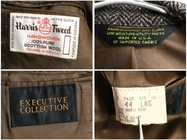 80s USA製 ハリスツイード テーラード ジャケット メンズ XL 程 ヴィンテージ ブレザー ツイード ウール トラッド ヘリンボーン ストライプ