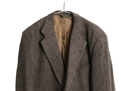 80s USA製 ハリスツイード テーラード ジャケット メンズ XL 程 ヴィンテージ ブレザー ツイード ウール トラッド ヘリンボーン ストライプ