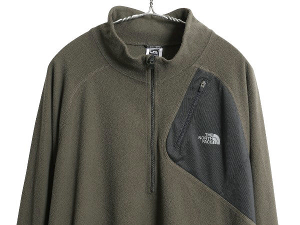 ノースフェイス ハーフジップ フリース 長袖 Tシャツ メンズ XXL / アウトドア ロンT ストレッチ ハイネック 大きいサイズ ツートン 薄手